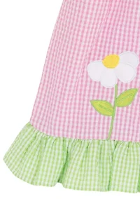 Toddler Girls Daisy Appliqué Seersucker Dress