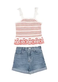 Toddler Girls Gingham Top and Shorts Set