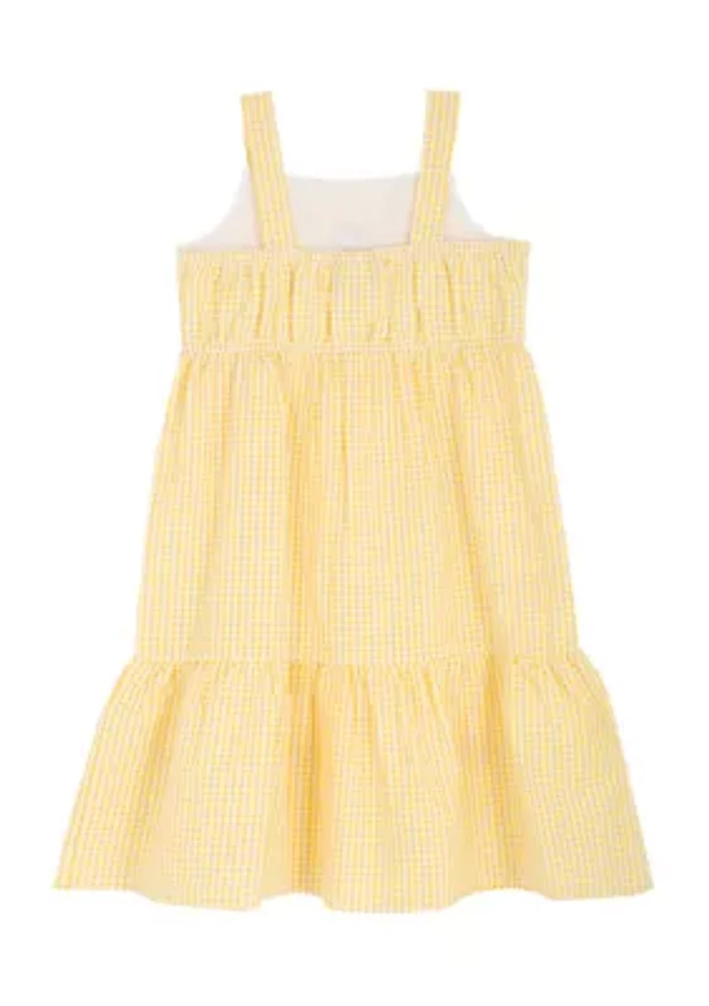 Toddler Girls Yellow Checkered Lemon Embroidered Dress
