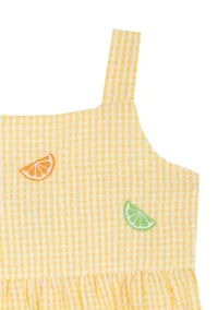 Toddler Girls Yellow Checkered Lemon Embroidered Dress