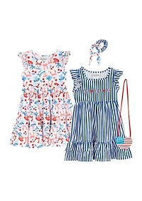 Toddler Girls Cherry Bow and Striped Dress Set