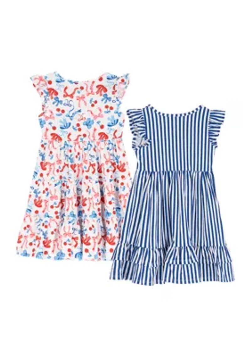 Toddler Girls Cherry Bow and Striped Dress Set