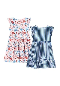 Toddler Girls Cherry Bow and Striped Dress Set
