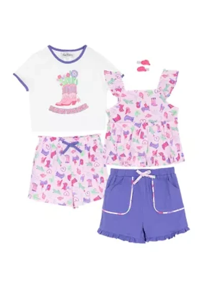 Toddler Girls Cowboy Print Shirts and Shorts Set