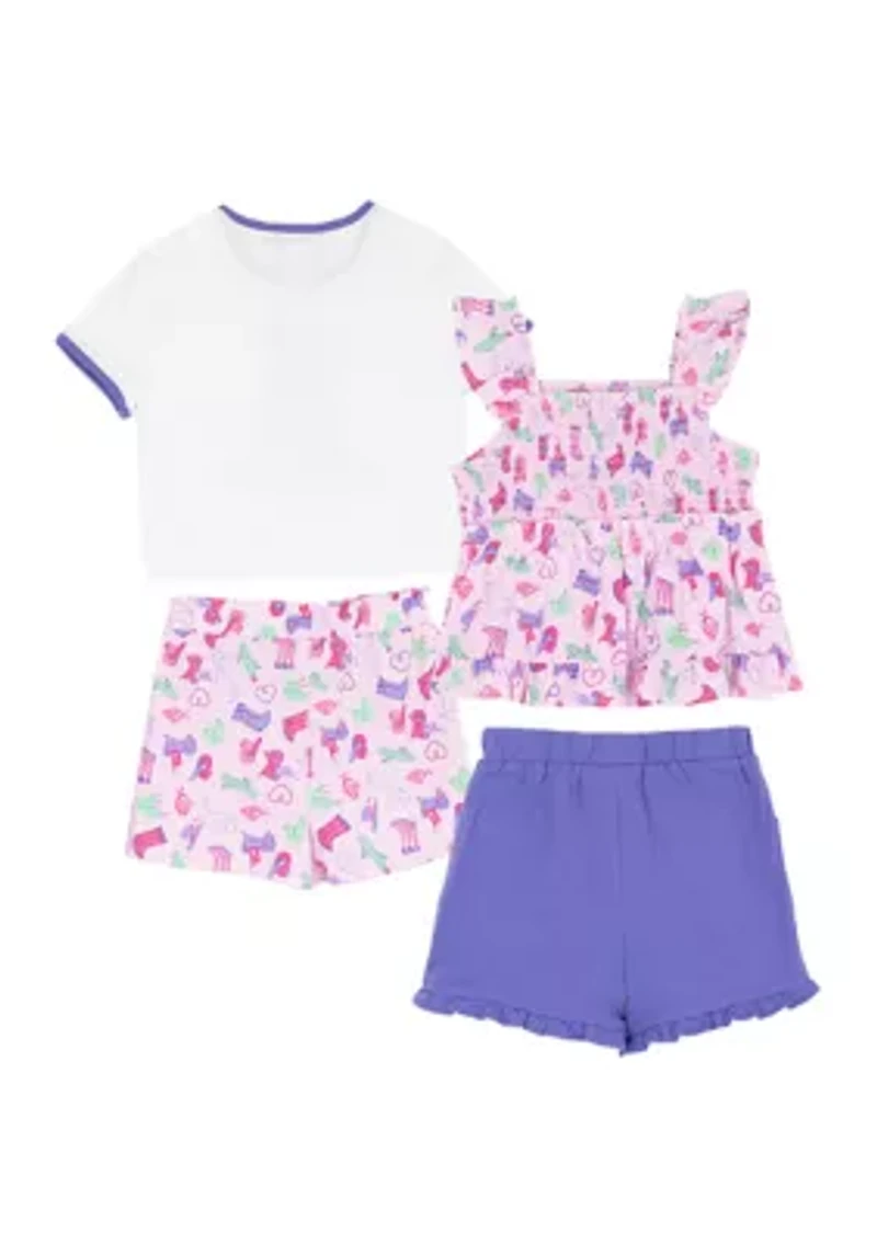 Toddler Girls Cowboy Print Shirts and Shorts Set