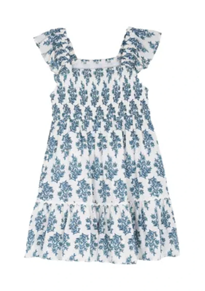 Toddler Girls Smocked Print Dress
