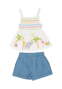 Toddler Girls Animal Print Top and Shorts Set