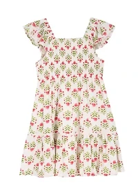 Toddler Girls Block Print Smocked Tie Dress