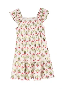 Toddler Girls Block Print Smocked Tie Dress
