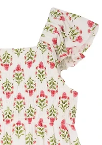 Toddler Girls Block Print Smocked Tie Dress