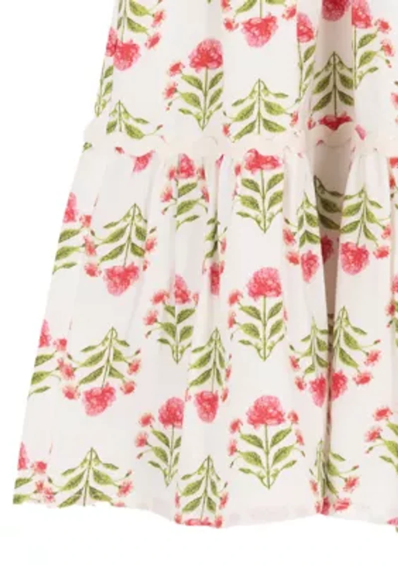 Toddler Girls Block Print Smocked Tie Dress