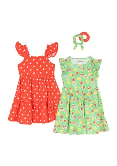 Toddler Girls Fruit Stamp and Polka Dot Print Dress Set
