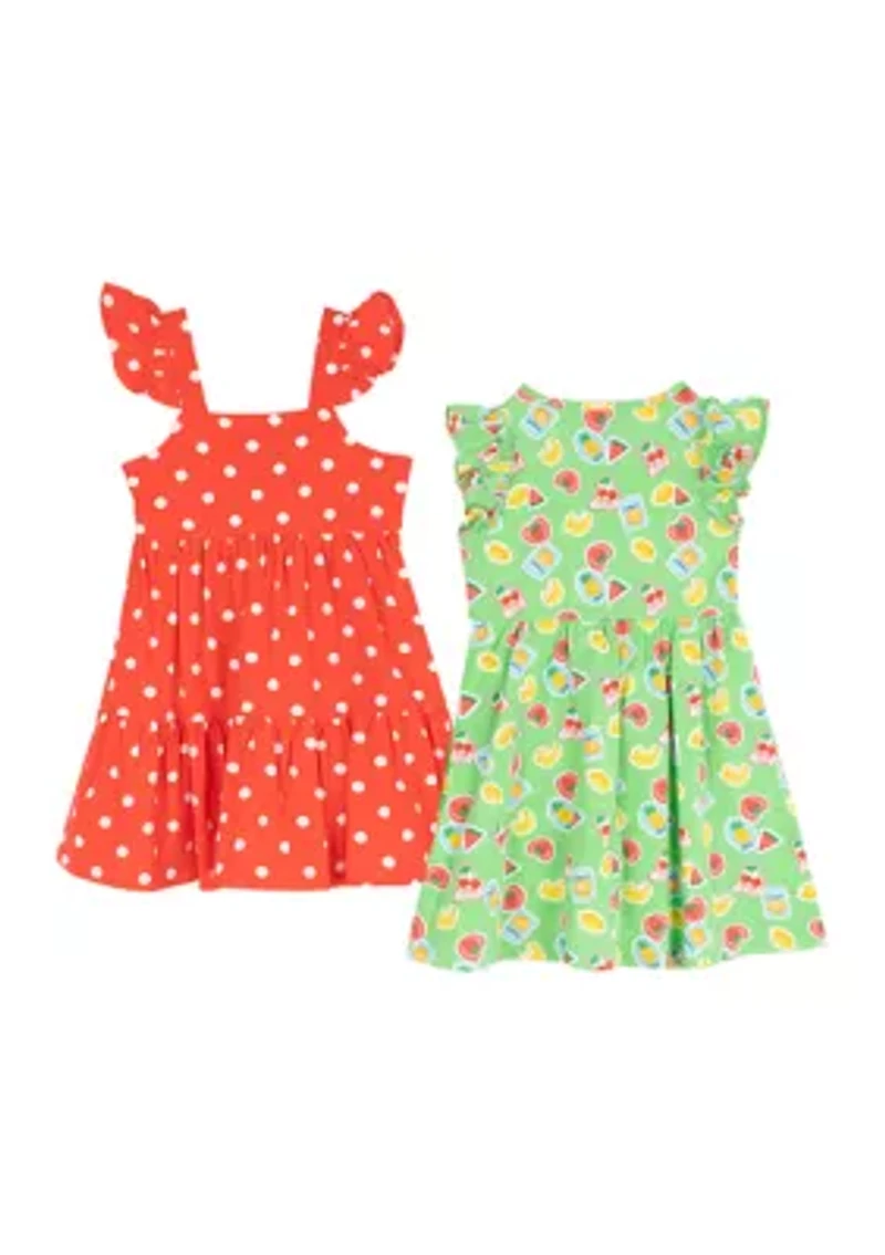 Toddler Girls Fruit Stamp and Polka Dot Print Dress Set