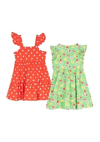 Toddler Girls Fruit Stamp and Polka Dot Print Dress Set