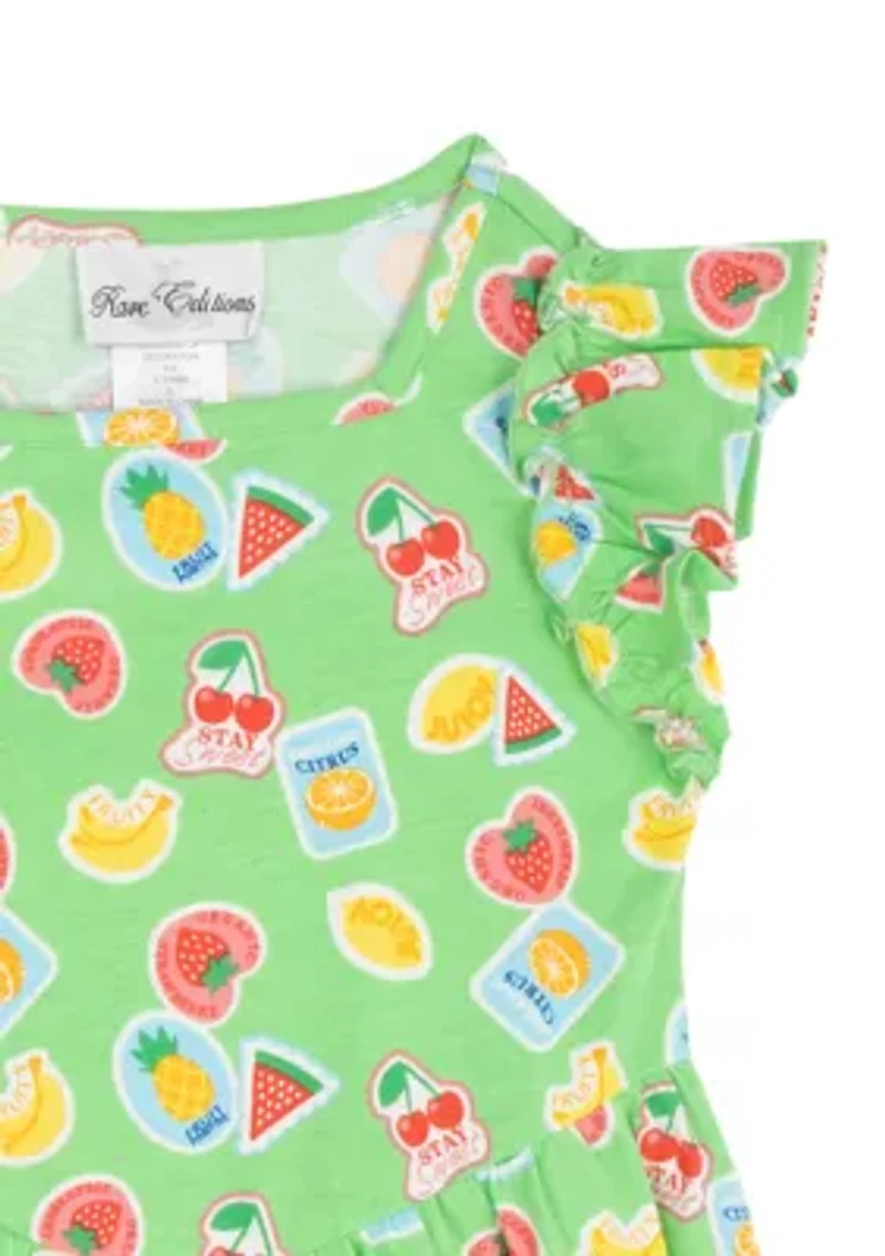 Toddler Girls Fruit Stamp and Polka Dot Print Dress Set