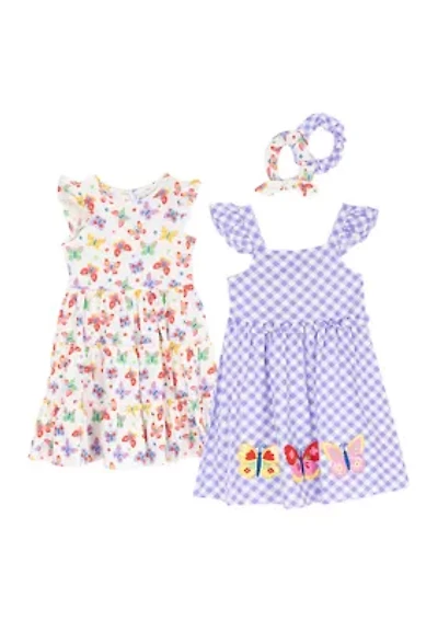 Toddler Girls Butterfly and Check Print Dress Set