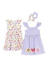Toddler Girls Butterfly and Check Print Dress Set