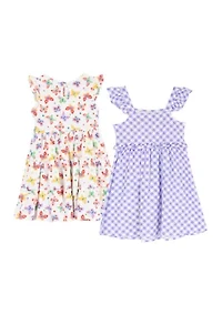 Toddler Girls Butterfly and Check Print Dress Set