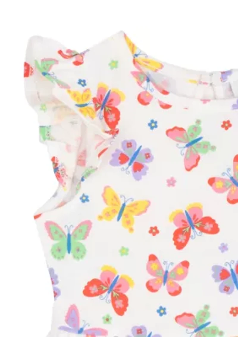 Toddler Girls Butterfly and Check Print Dress Set
