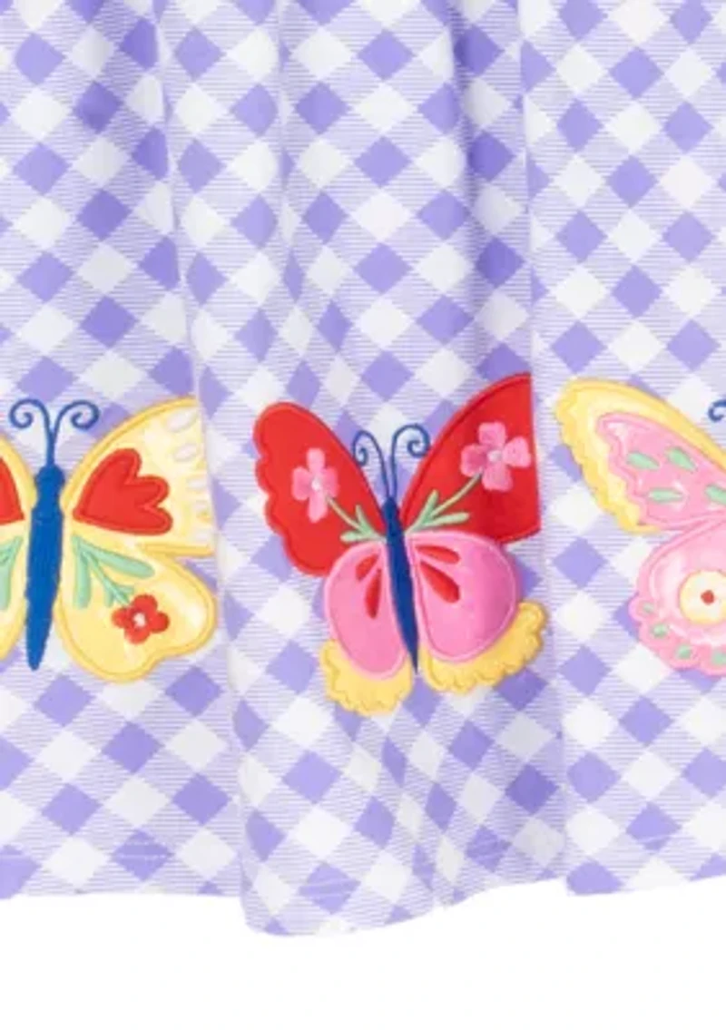 Toddler Girls Butterfly and Check Print Dress Set