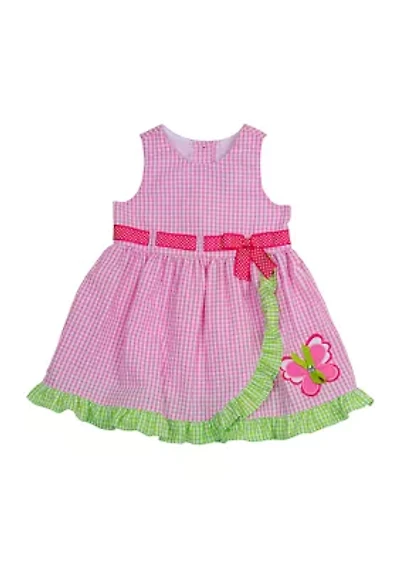 Baby Girls Sleeveless Seersucker Butterfly Appliqué Dress
