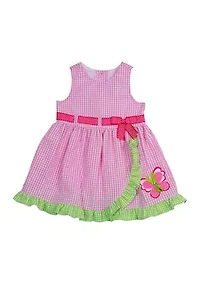 Baby Girls Sleeveless Seersucker Butterfly Appliqué Dress