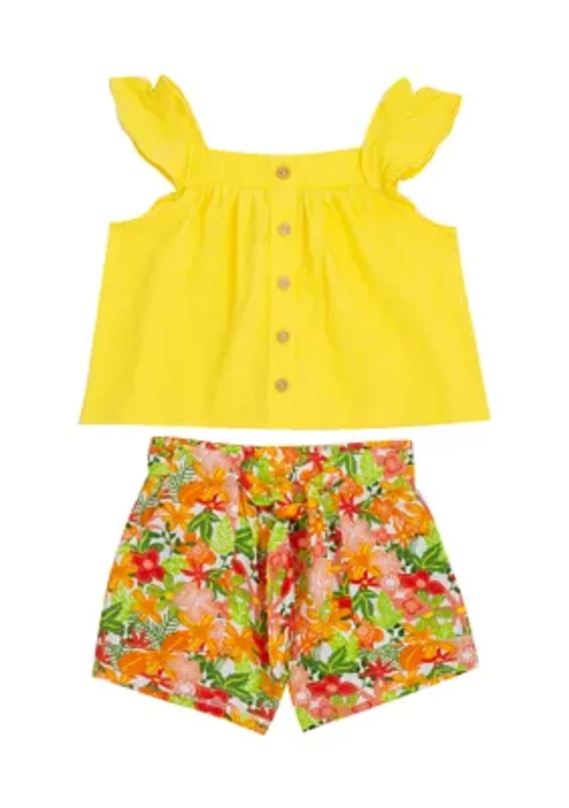 Baby Girls Flutter Sleeve Top and Printed Shorts Set