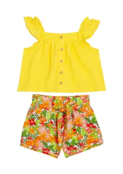 Baby Girls Flutter Sleeve Top and Printed Shorts Set