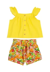 Baby Girls Flutter Sleeve Top and Printed Shorts Set