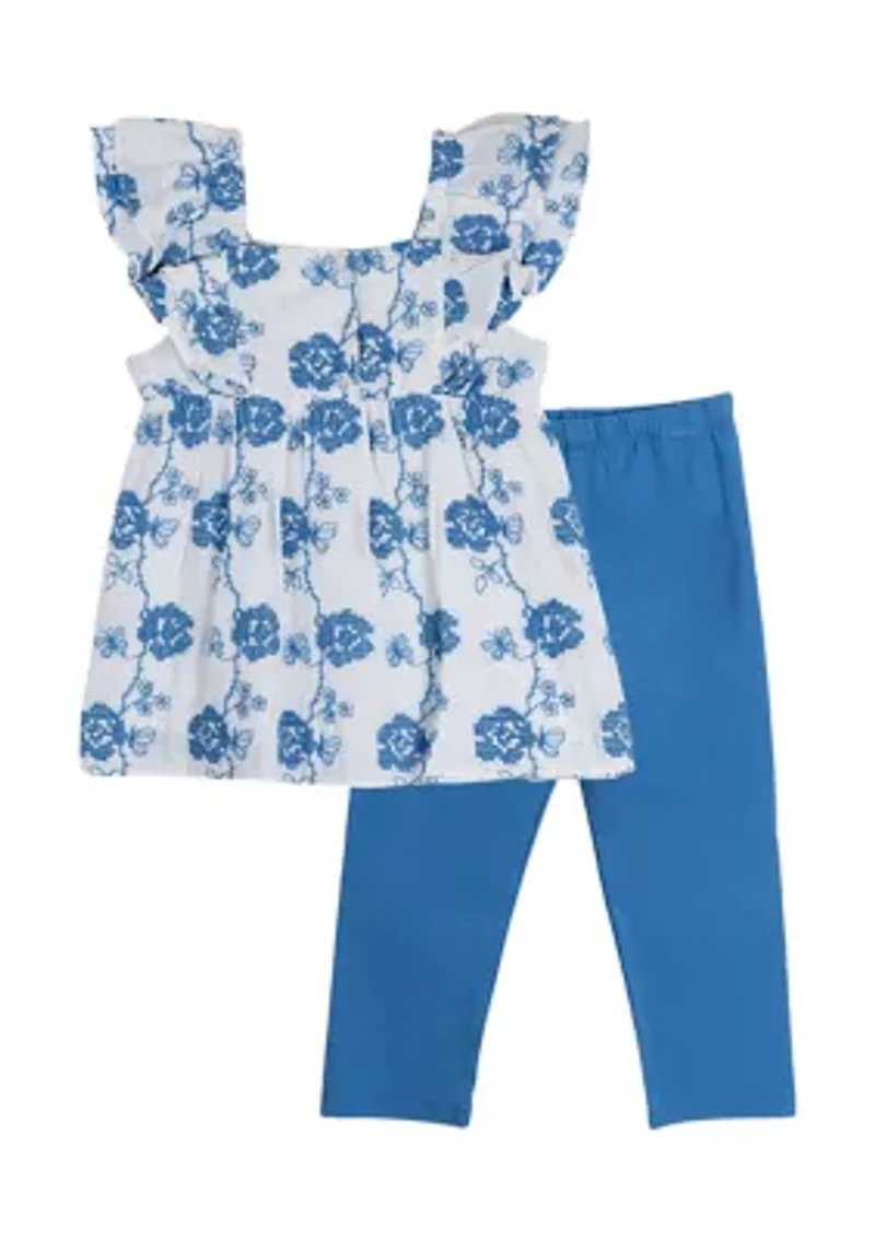 Baby Girls Embroidered Woven Top and Solid Leggings Set