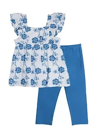 Baby Girls Embroidered Woven Top and Solid Leggings Set