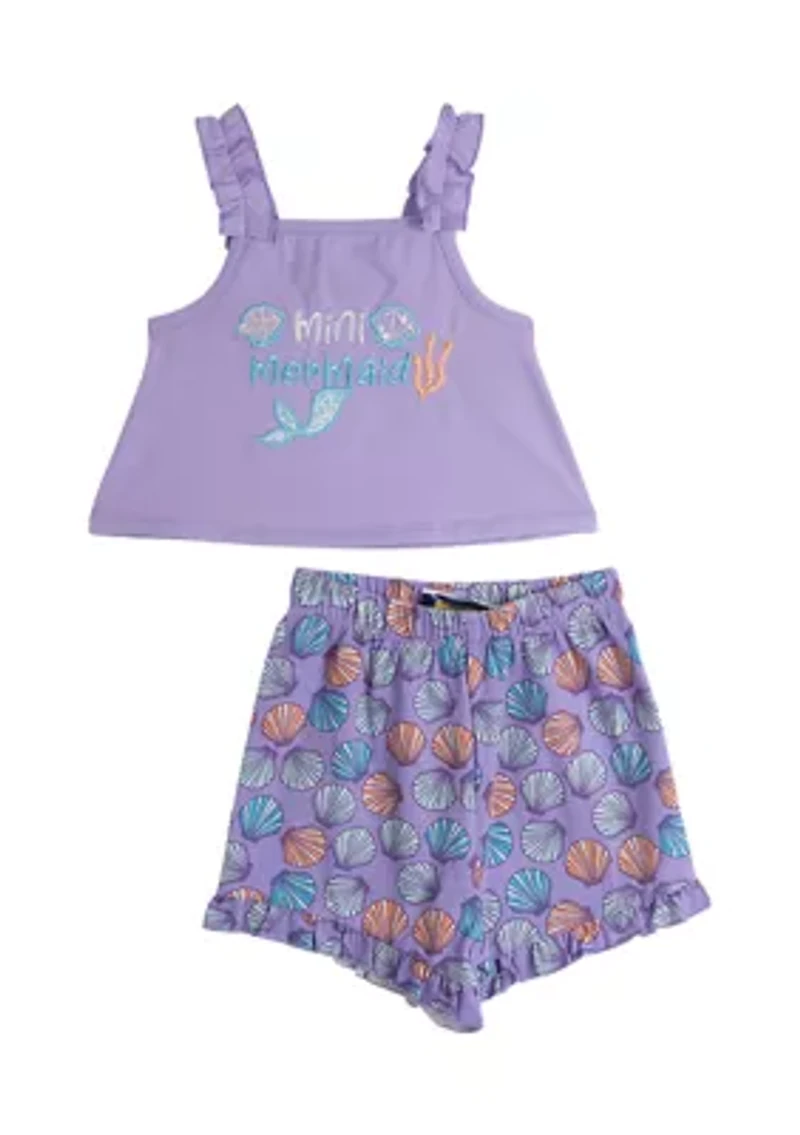 Baby Girls Mini Mermaid Appliqué Knit Top and Printed Shorts