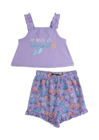 Baby Girls Mini Mermaid Appliqué Knit Top and Printed Shorts