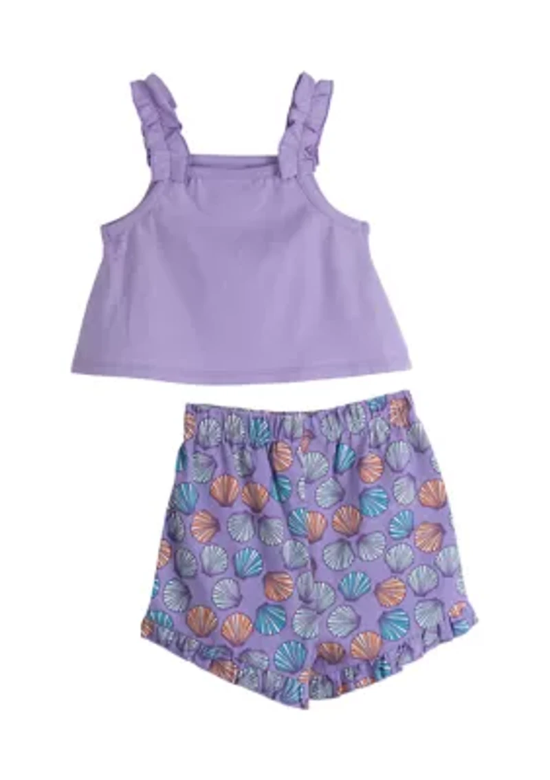 Baby Girls Mini Mermaid Appliqué Knit Top and Printed Shorts