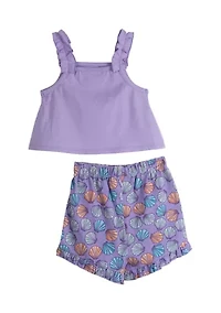 Baby Girls Mini Mermaid Appliqué Knit Top and Printed Shorts