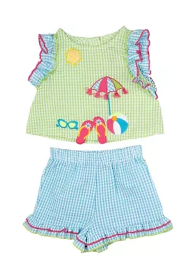 Baby Girls Beach Appliqué Seersucker Top and Shorts Set