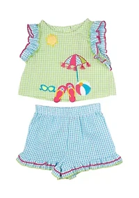 Baby Girls Beach Appliqué Seersucker Top and Shorts Set