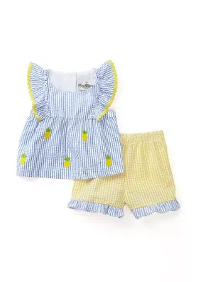 Baby Girls Pineapple Seersucker Shorts Set