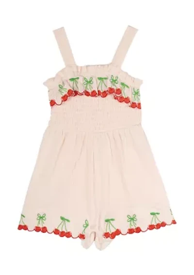 Baby Girls Gauze Knit Cherry Embroidered Romper