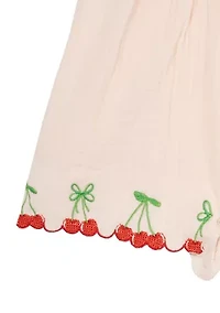 Baby Girls Gauze Knit Cherry Embroidered Romper