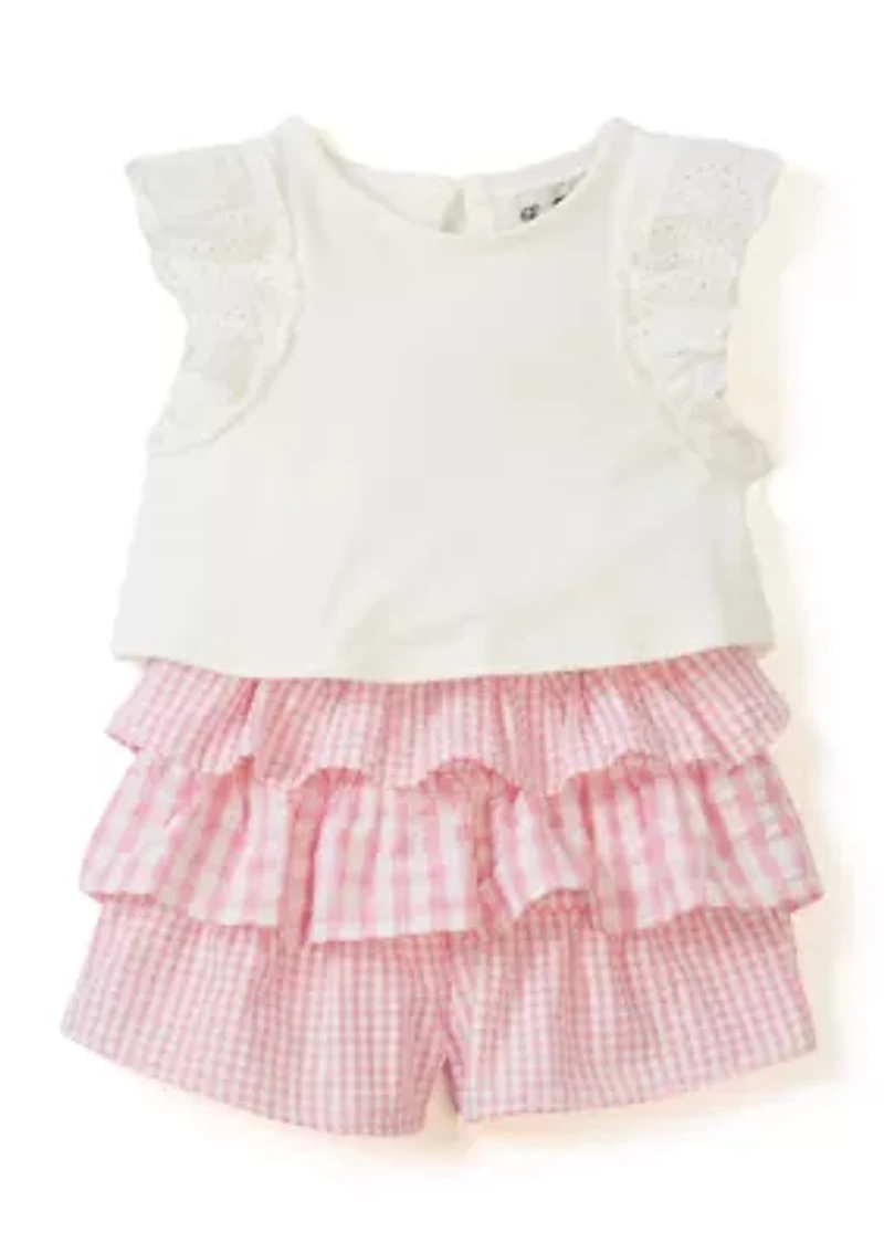 Baby Girls Knit Top with Seersucker Shorts Set