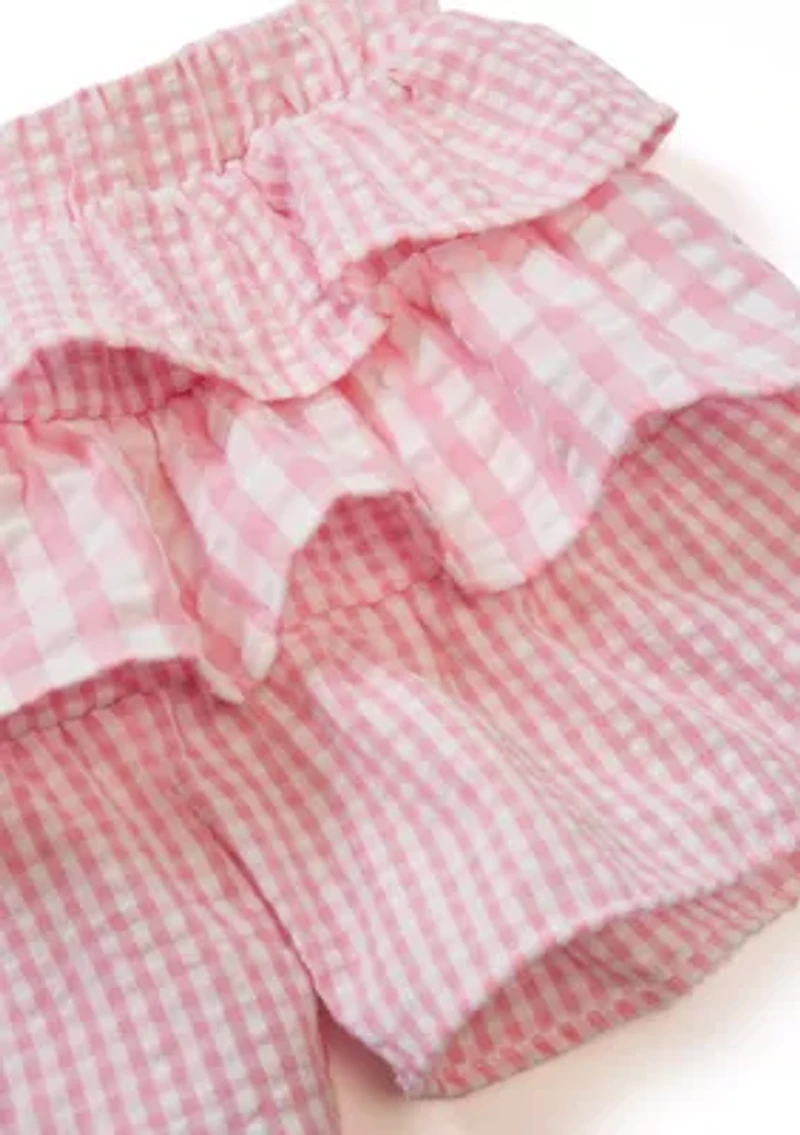 Baby Girls Knit Top with Seersucker Shorts Set