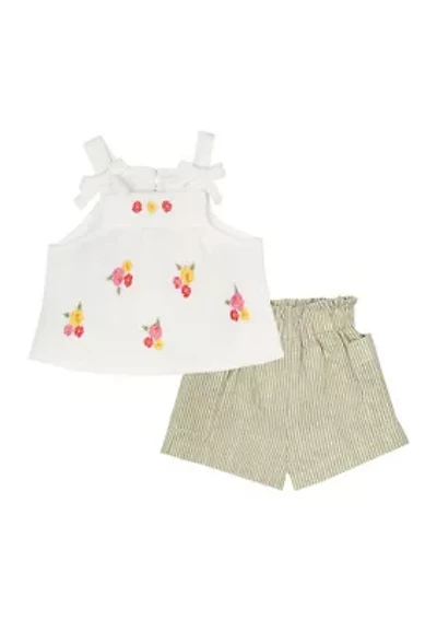 Baby Girls Embroidered Top with Linen Shorts