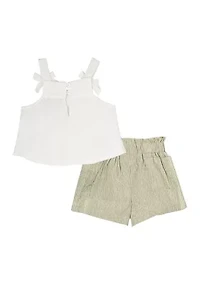 Baby Girls Embroidered Top with Linen Shorts