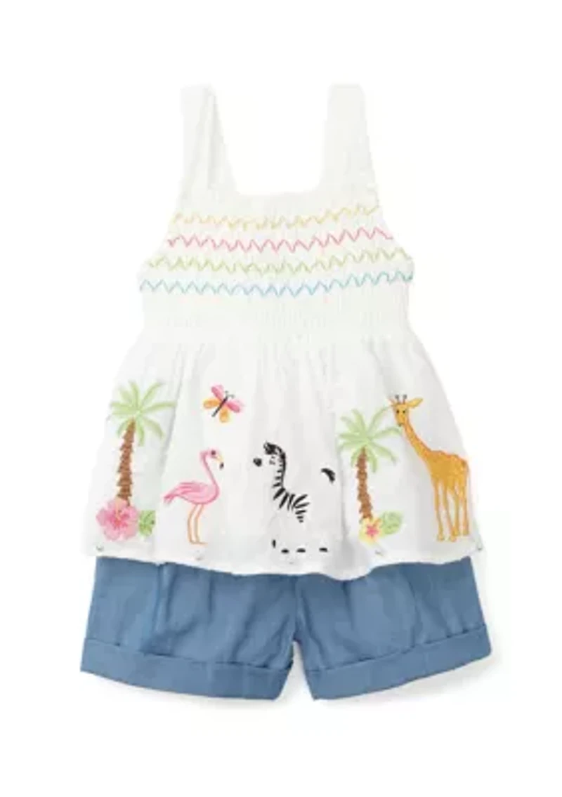 Baby Girls Tropical Embroidered Top and Shorts Set