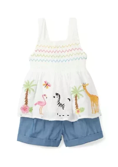 Baby Girls Tropical Embroidered Top and Shorts Set