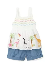 Baby Girls Tropical Embroidered Top and Shorts Set