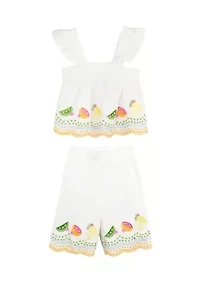 Baby Girls Fruit Eyelet Top and Cotton Pants Set
