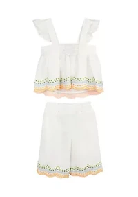 Baby Girls Fruit Eyelet Top and Cotton Pants Set
