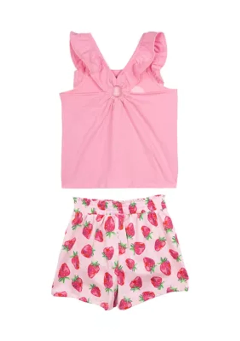 Baby Girls Graphic T-Shirt and Strawberry Printed Shorts Set